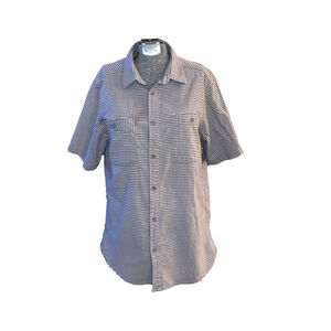 Men's Mountain Hardwear Button-Up Shirt Size M Gray Striped Short Sleeve